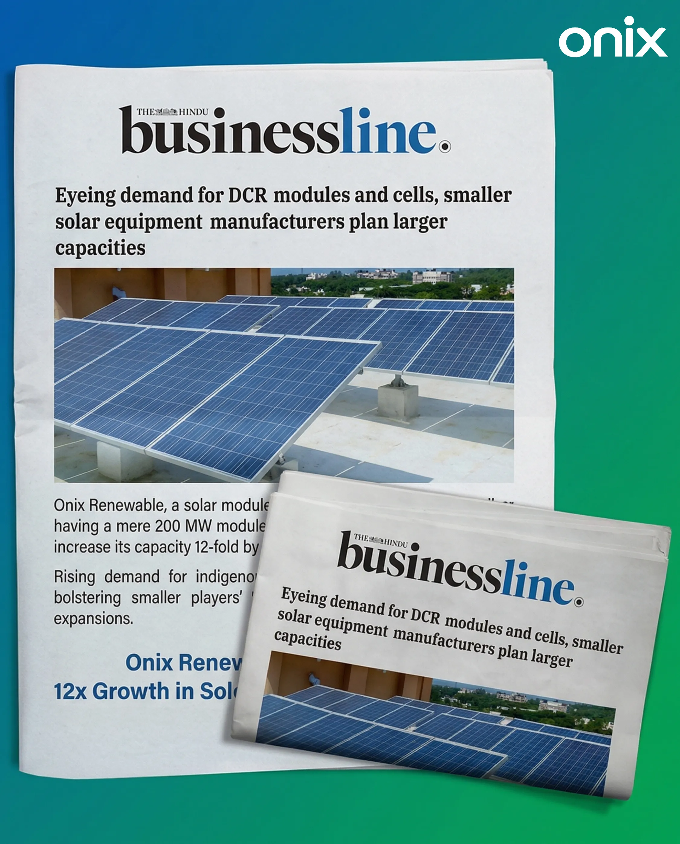 Rising Demand for DCR Modules & Cells Drives Small Solar Manufacturers to Expand Capacity in India | By Hardik Adhiya COO , Onix Renewable
